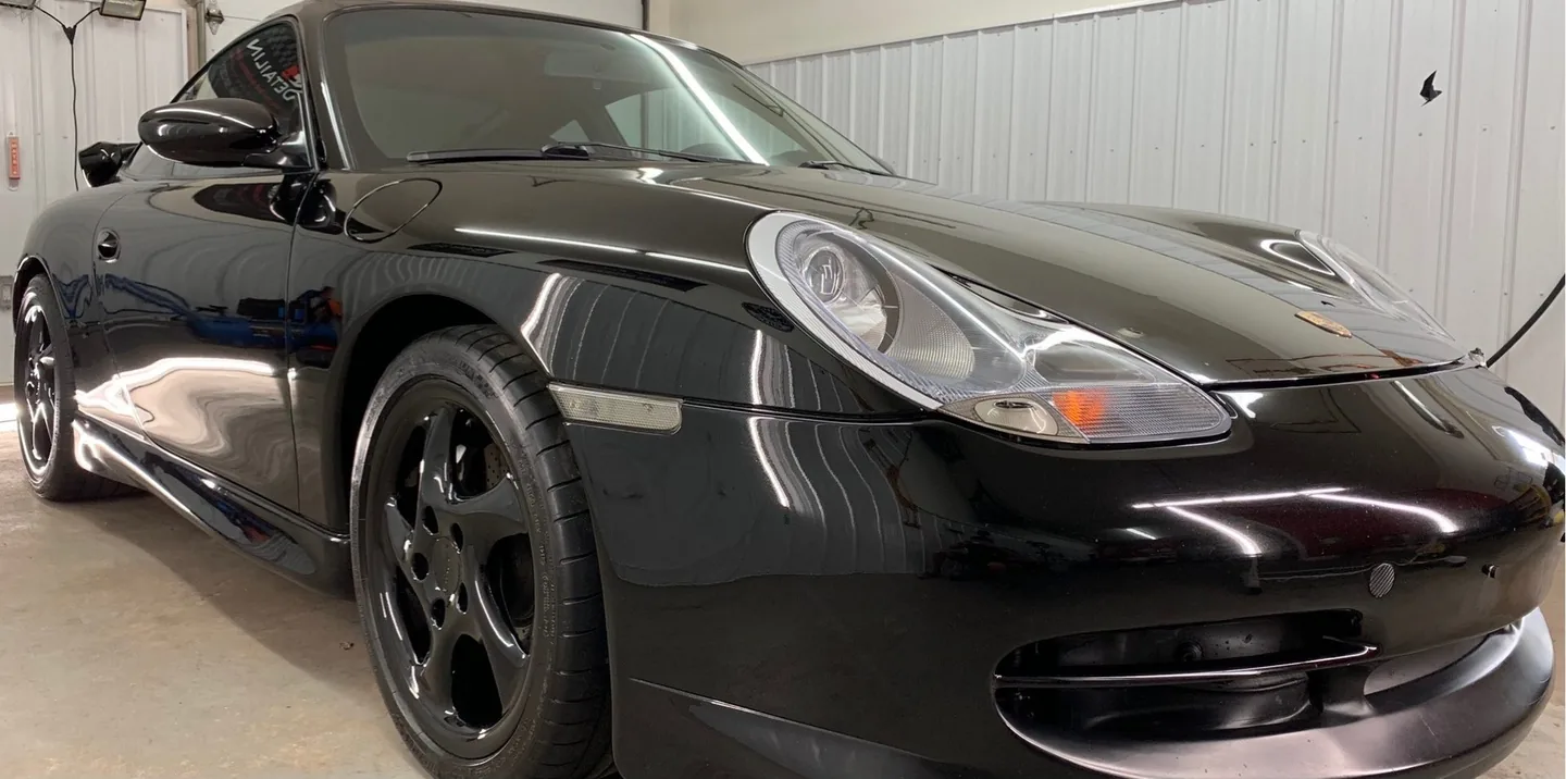 Black Porsche 911 after a detail